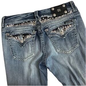 Miss Me Easy Boot Jeans Womens Size‎ 29 Med Wash Embellished Western Lowrise